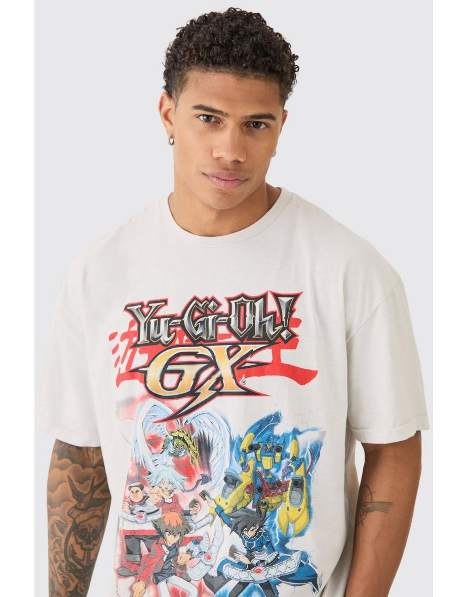 Oversized Yugioh GX License Wash Print T-shirt - sand - 2
