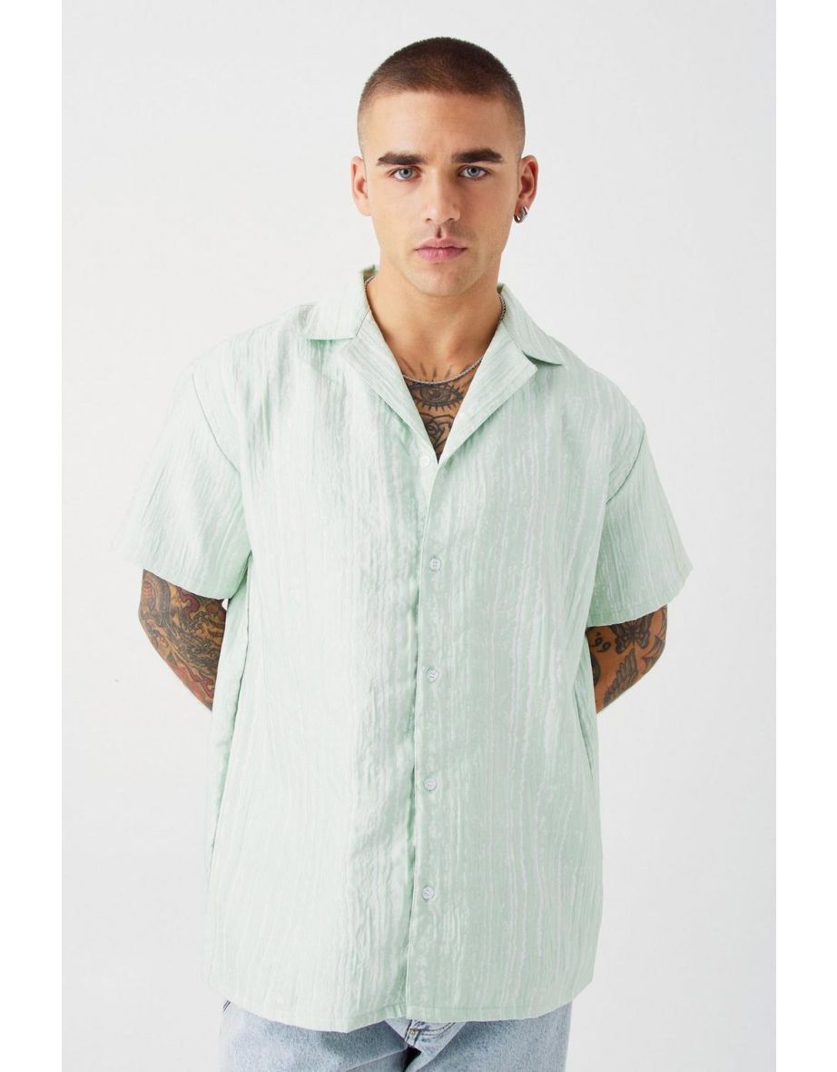 Short Sleeve Oversized Cracked Texture Shirt - sage
