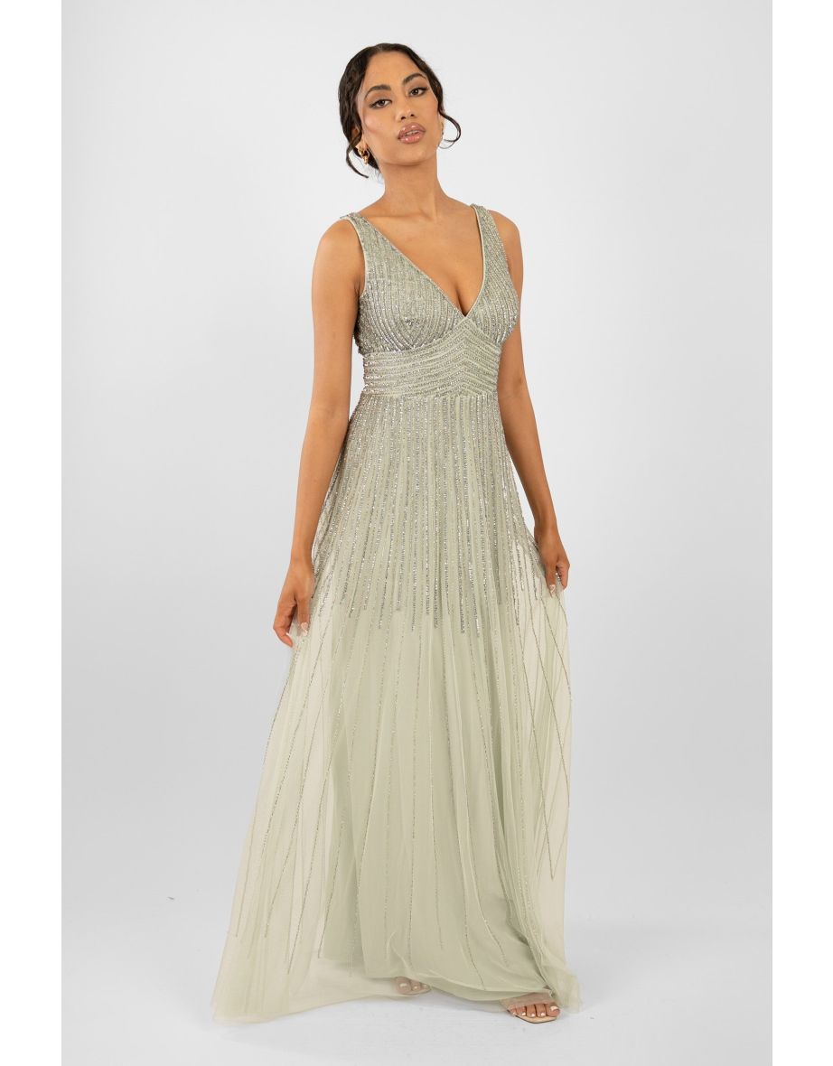 Shop Lorelai Sage Green Embellished Maxi Dress Online in Bahrain VogaCloset