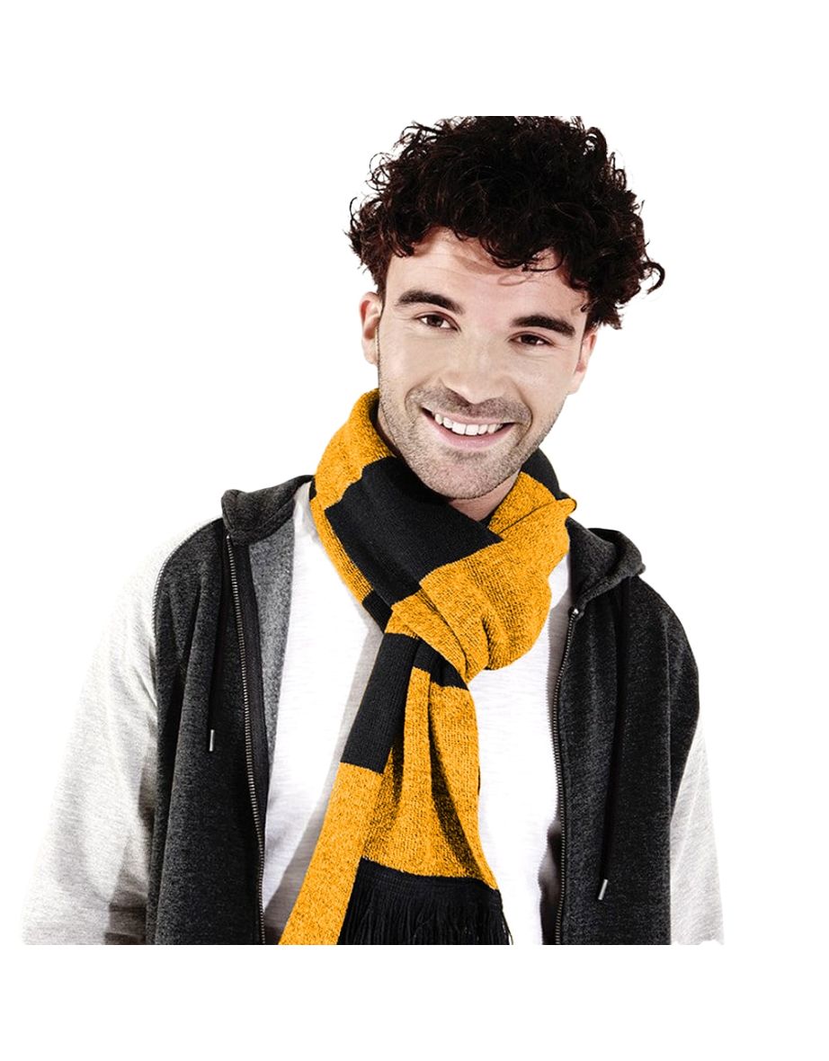 Beechfield Varsity Unisex Winter Scarf (Double Layer Knit) - Black /Gold