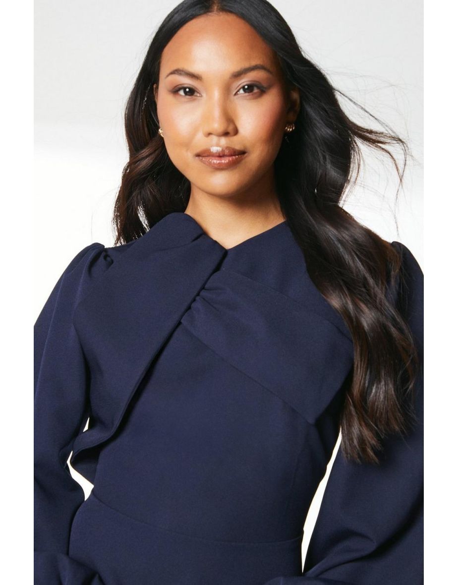 Structured Bow Detail Crepe Midi Dress - 3