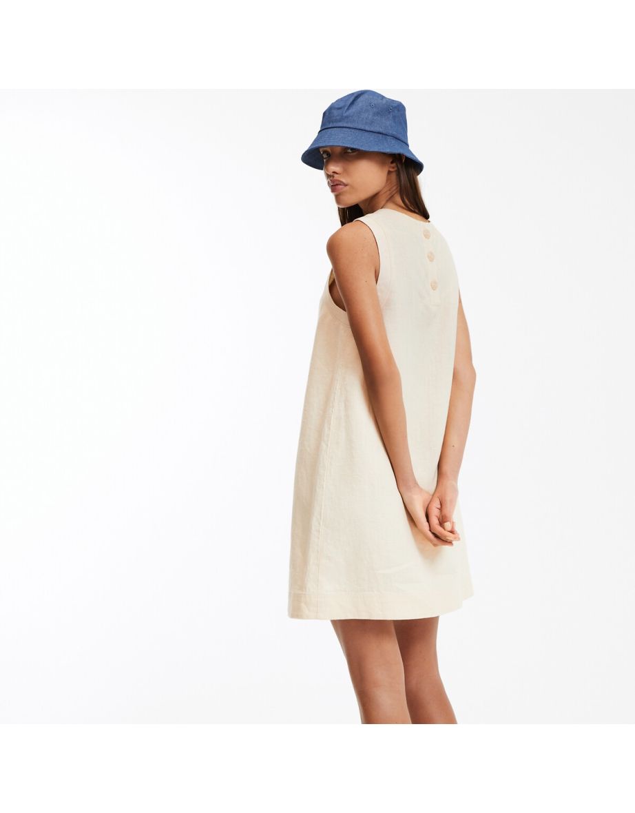 Mini Flared Sleeveless Dress in Linen - 3