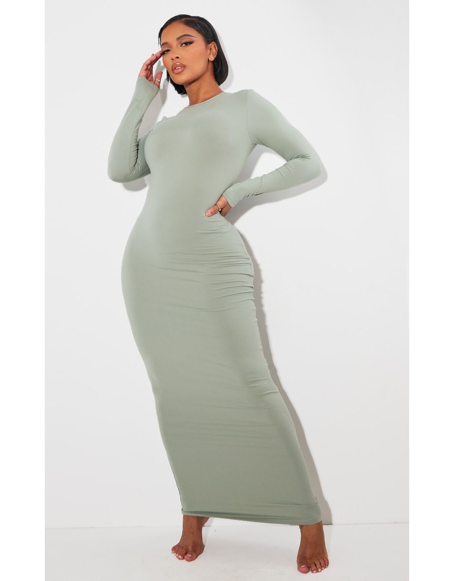 Shape Sage Green Sculpted Long Sleeve Maxi Dress