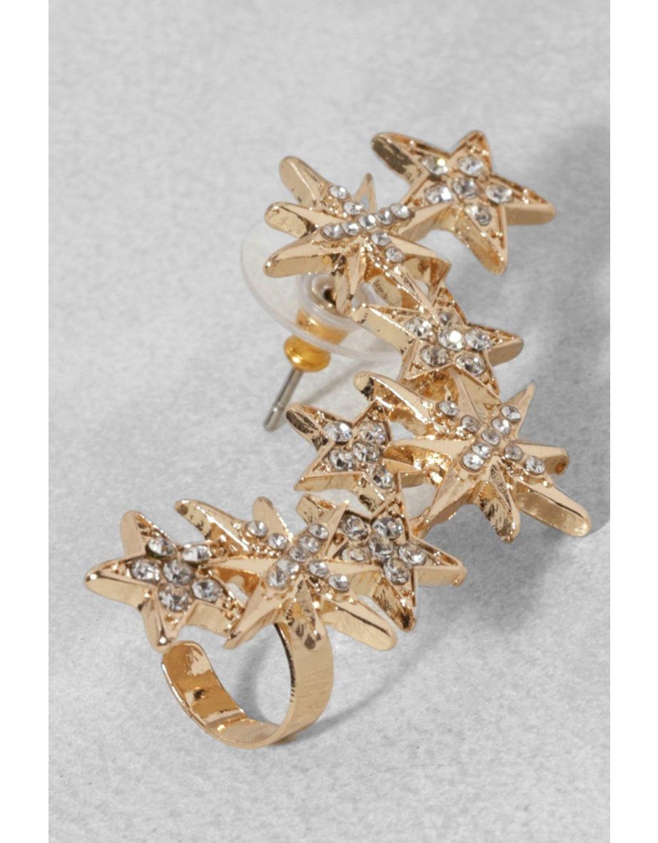 Statement North Star Cluster Ear Cuff Earring - gold - 2
