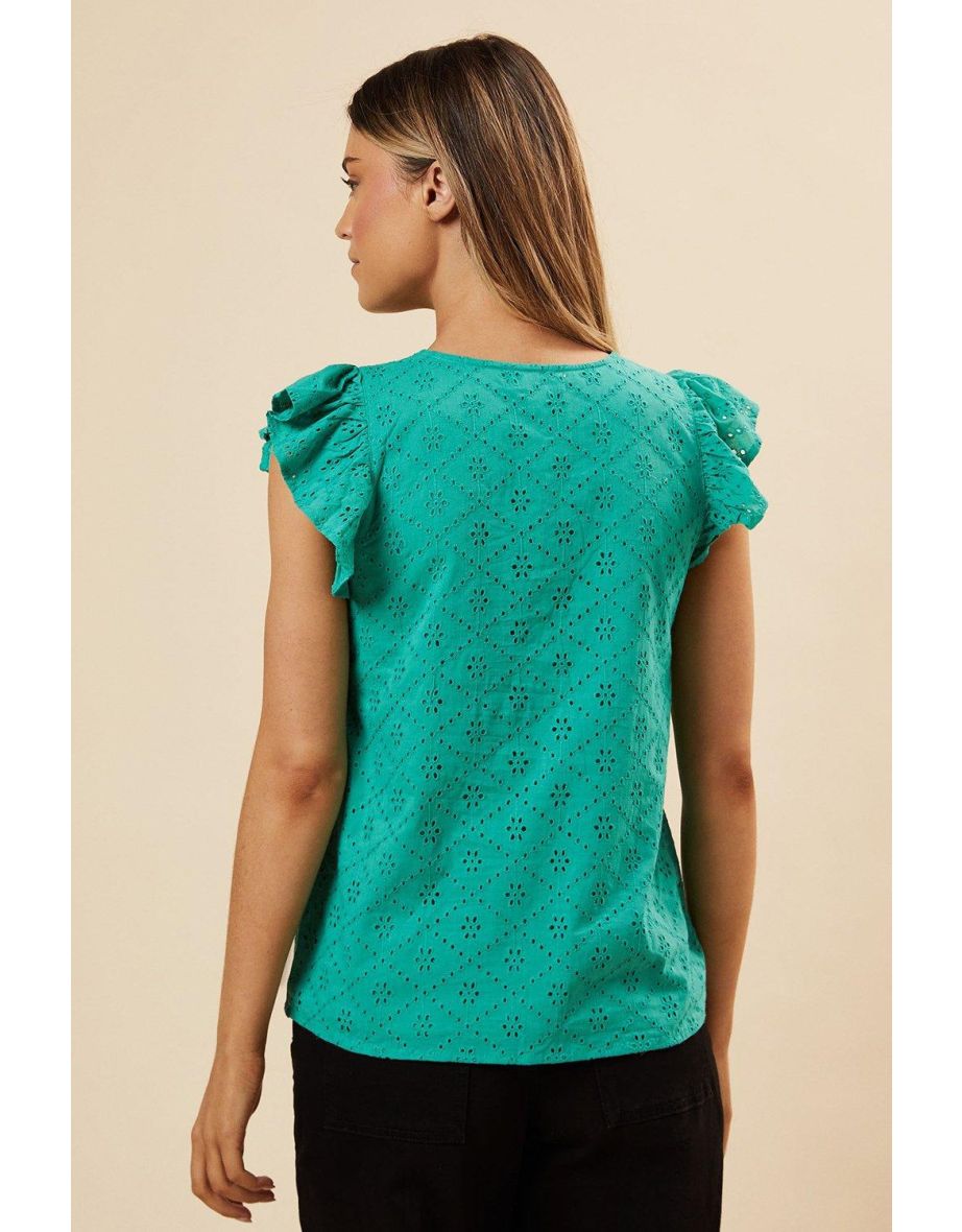 Embroidered Ruffle Sleeve Blouse - 3
