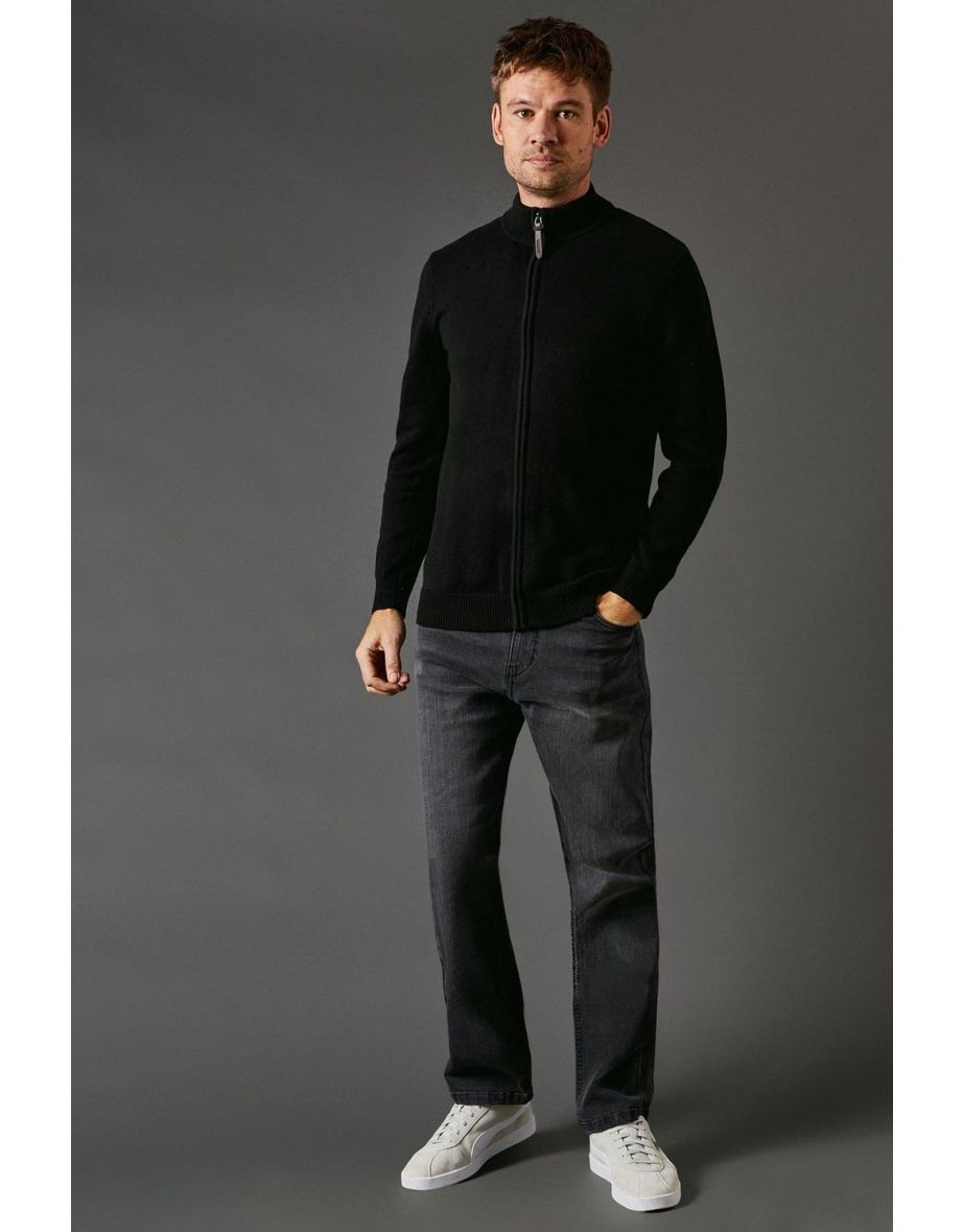 Washed Black Stretch Straight Leg Jeans