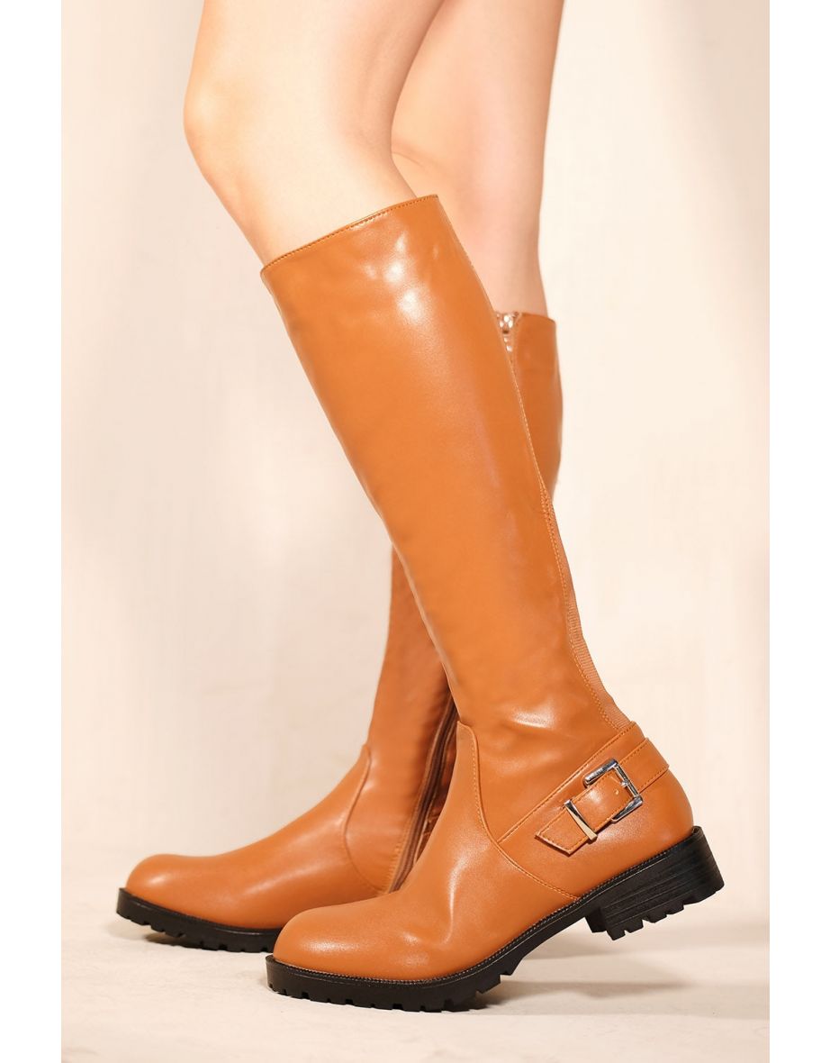 Buckle high boot stretch best sale