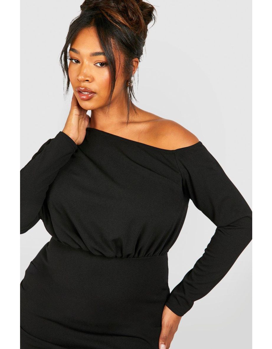 Plus Ruched Off Shoulder Bodycon Dress - black - 3
