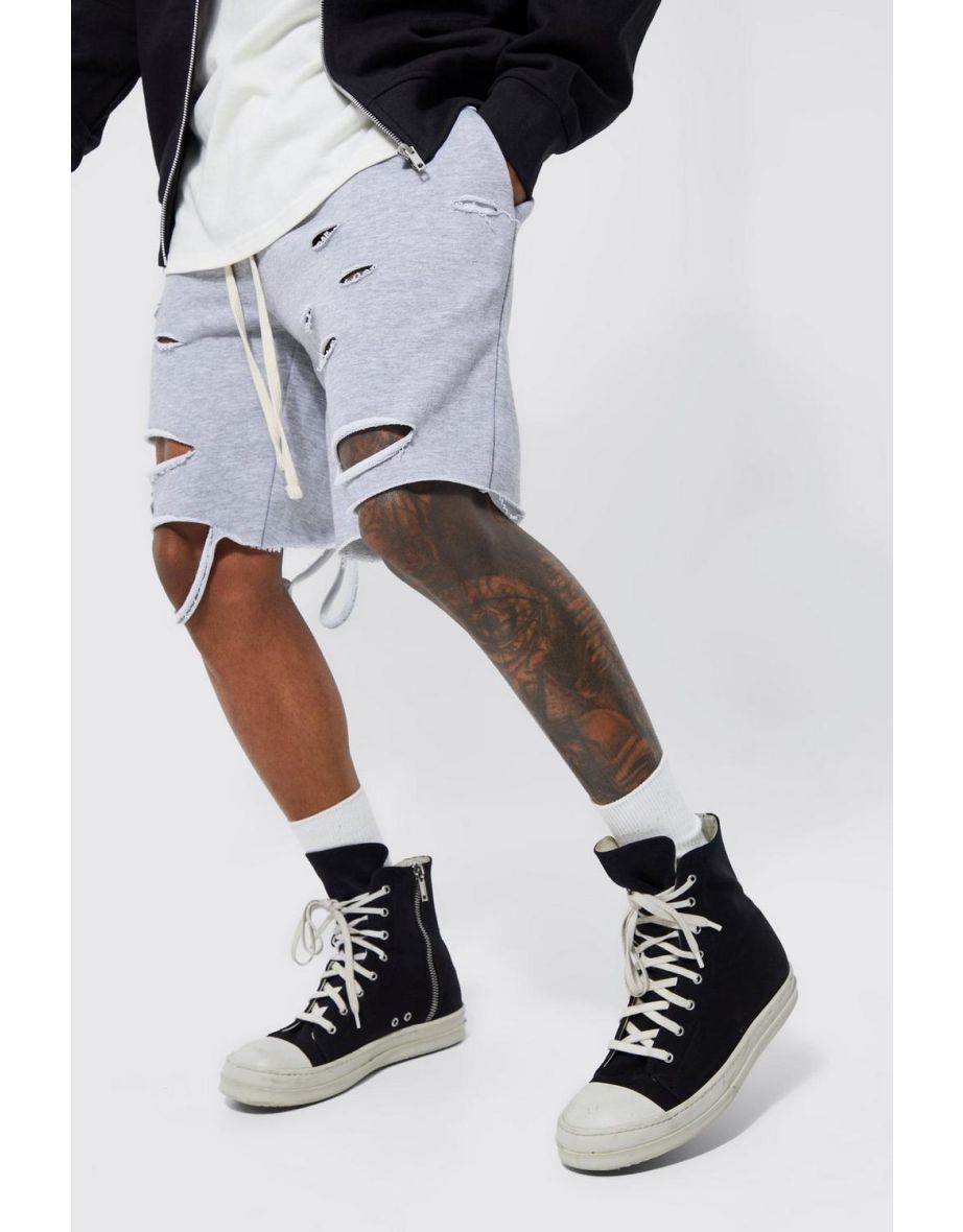 Oversized Distressed Loopback Jersey Short - grey marl