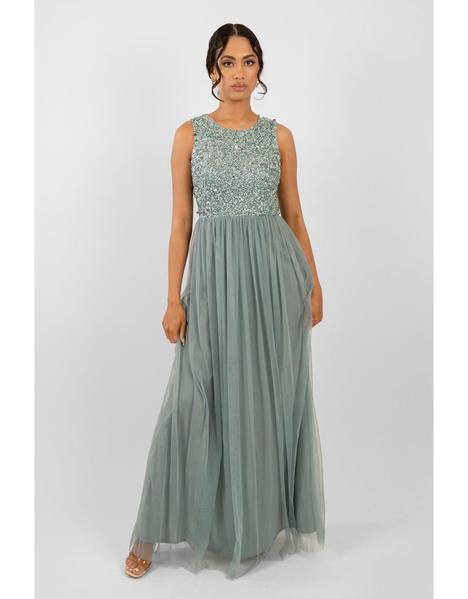 Shop Picasso Teal Embellished Bridesmaid Maxi Dress Online in Kuwait VogaCloset