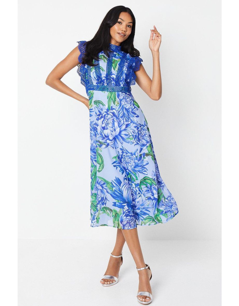 Lace Trim Printed Dress