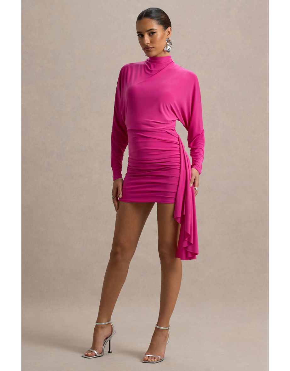 Emilia | Hot Pink Long-Sleeve Mini Dress With Sash
