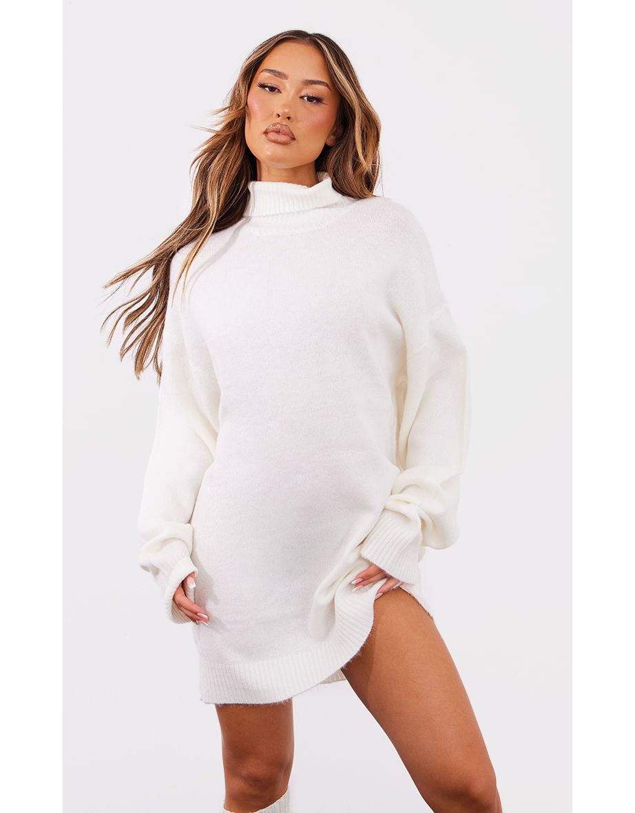 Petite Oatmeal Knitted Slouchy Jumper Dress