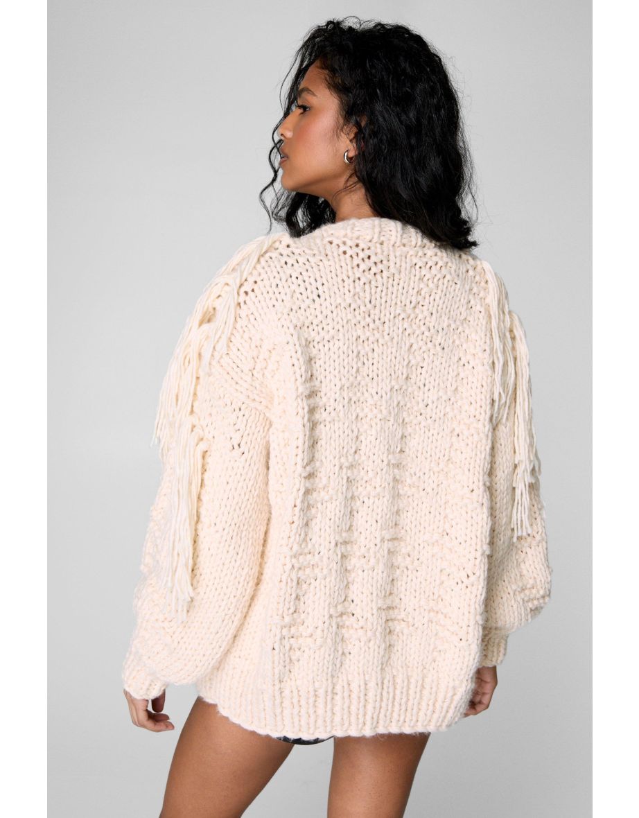 Chunky Fringe Hand Knit Cardigan - 3