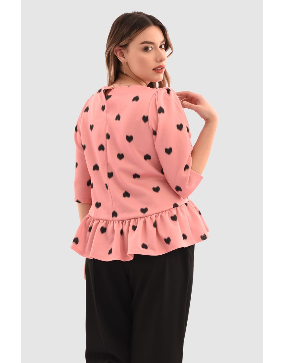 Closet London Curves Pink Heart Print Gathered Hem Top - 3