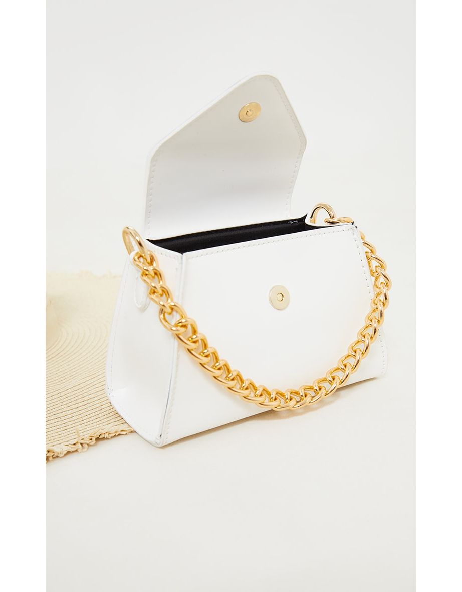 حقيبة صغيرة بمقبض يد بسلسلة ذهبي - أبيض - 3