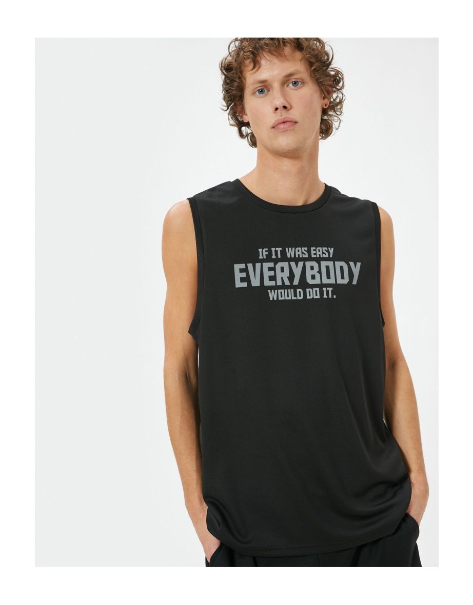 Sports Athlete Slogan Printed Sleeveless Crew Neck