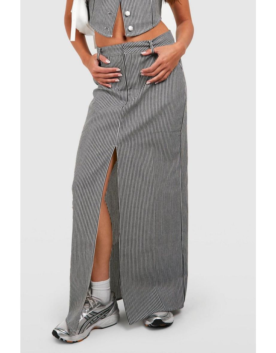 Stripe Chambray Denim Maxi Skirt - black - 3
