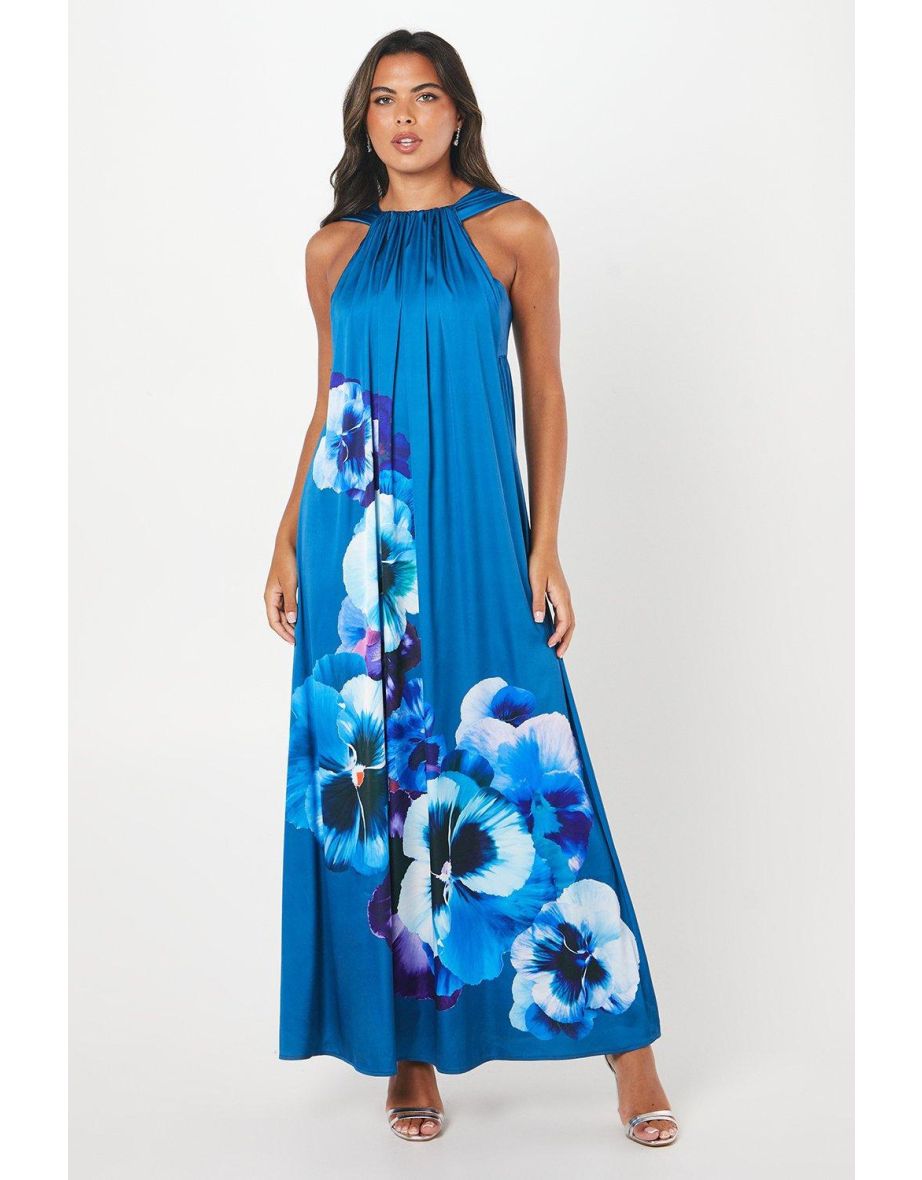 Large Scale Floral Print Volume Hem Maxi Dress
