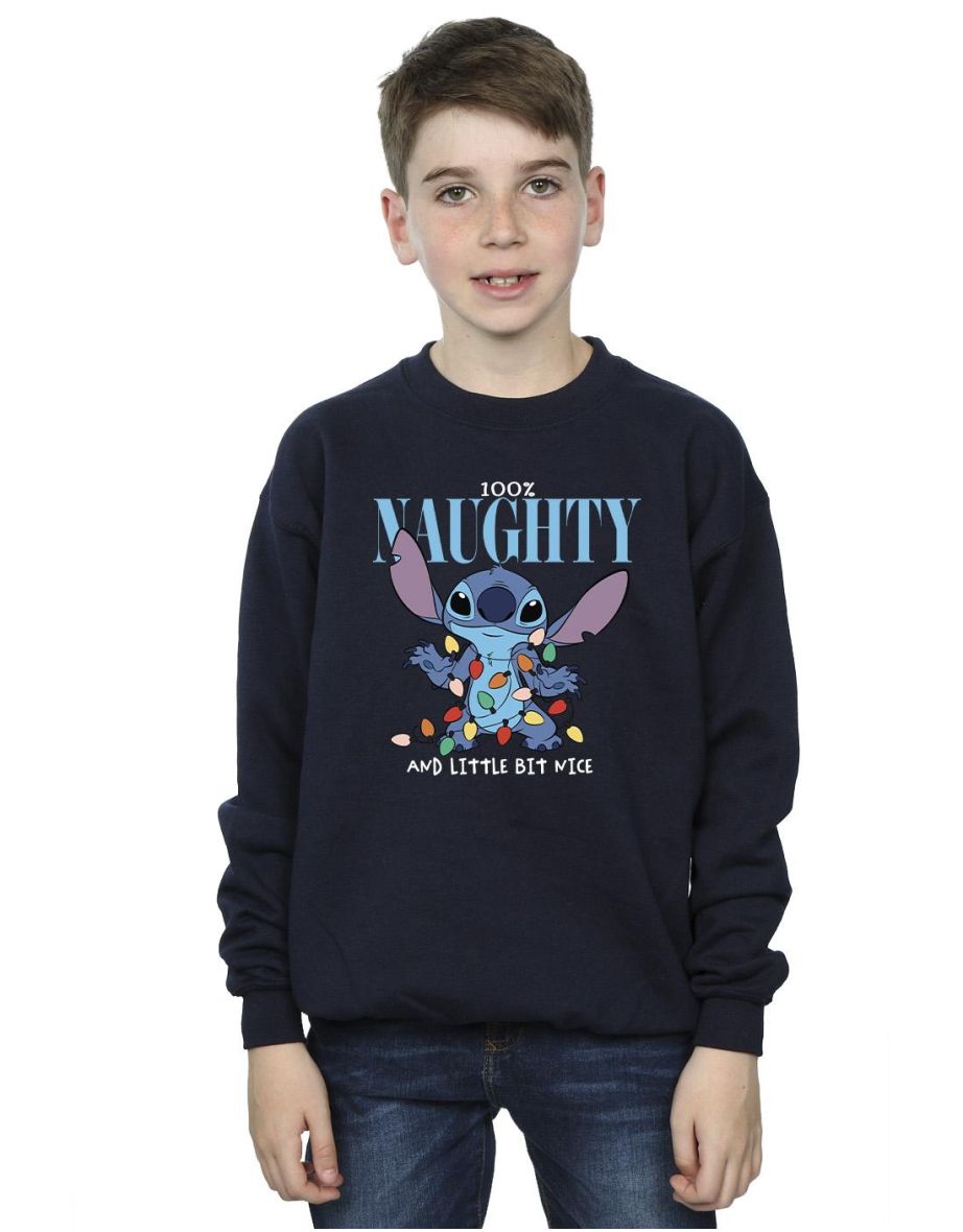 Disney Boys Lilo & Stitch Naughty & Nice Sweatshirt - Navy Blue