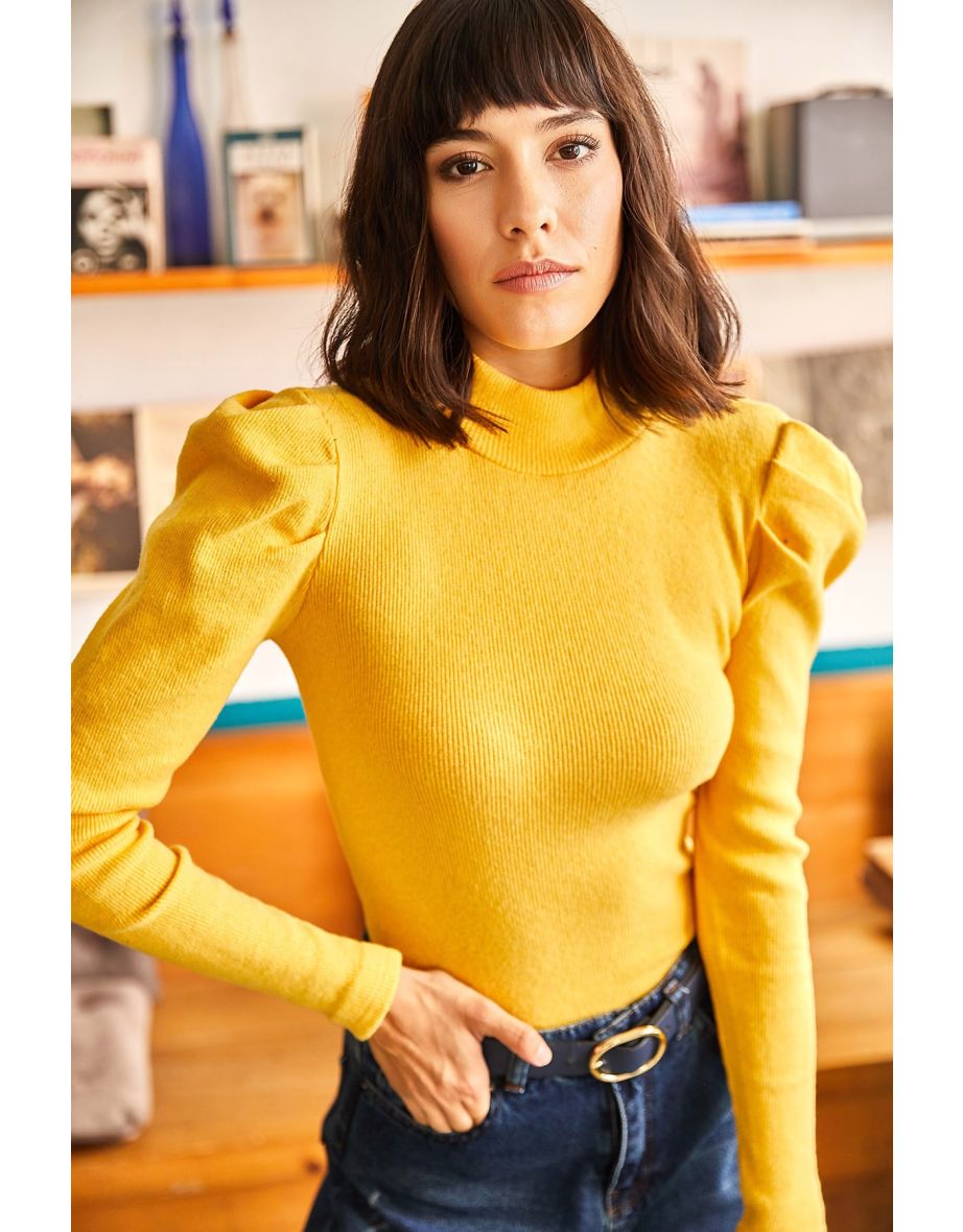 Women's Mustard Princess Lycra Sleeve Blouse