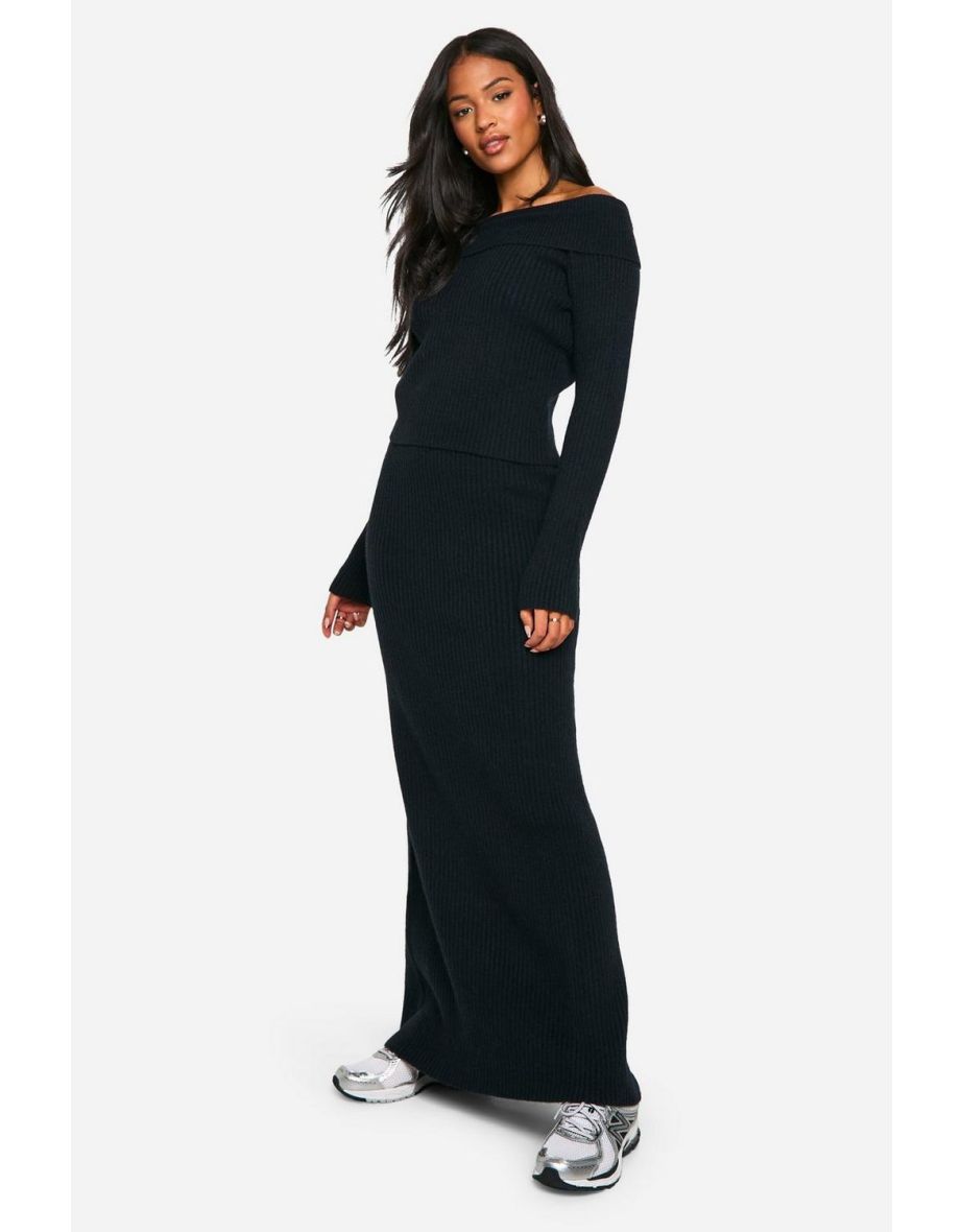 Tall Ribbed Asymetric Jumper And Maxi Skirt Co Ord