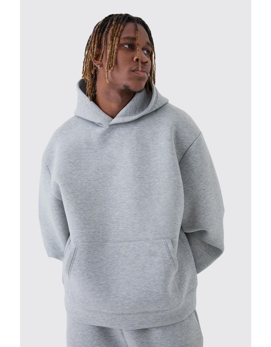 Tall Oversized Boxy Marl Scuba Hoodie - grey marl