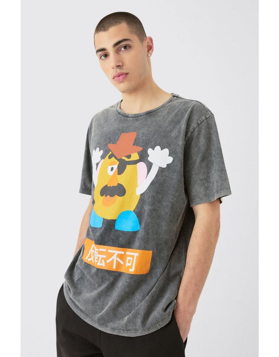 Oversized Disney Toy Story Anime Wash License T-shirt - charcoal