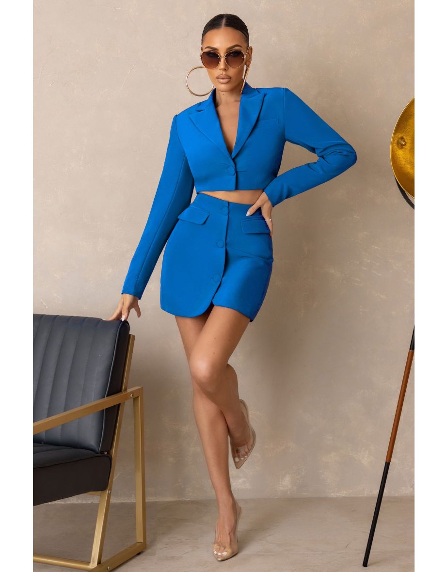 CEO | Royal Blue Button Front Tailored Mini Skirt - 5