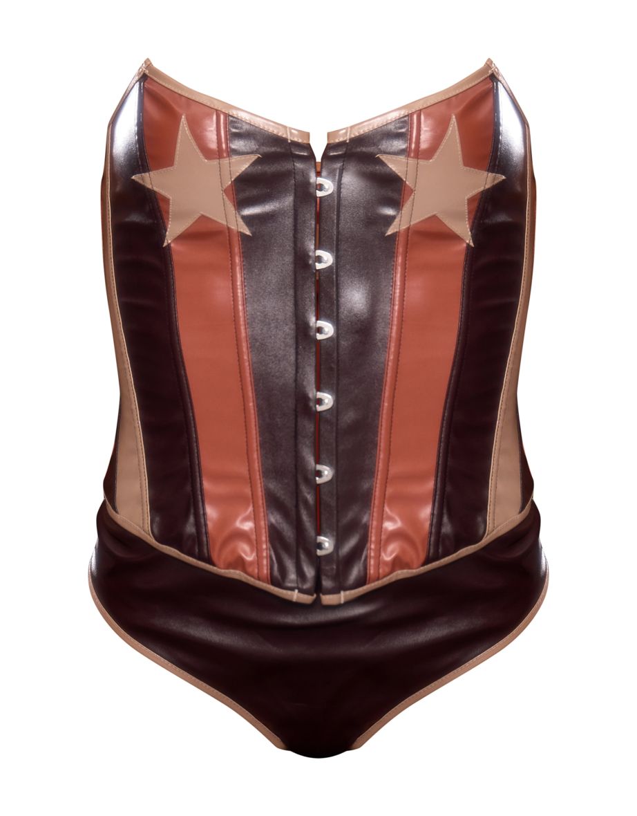 Brown Cow Girl PU Corset Lingerie Set - 3