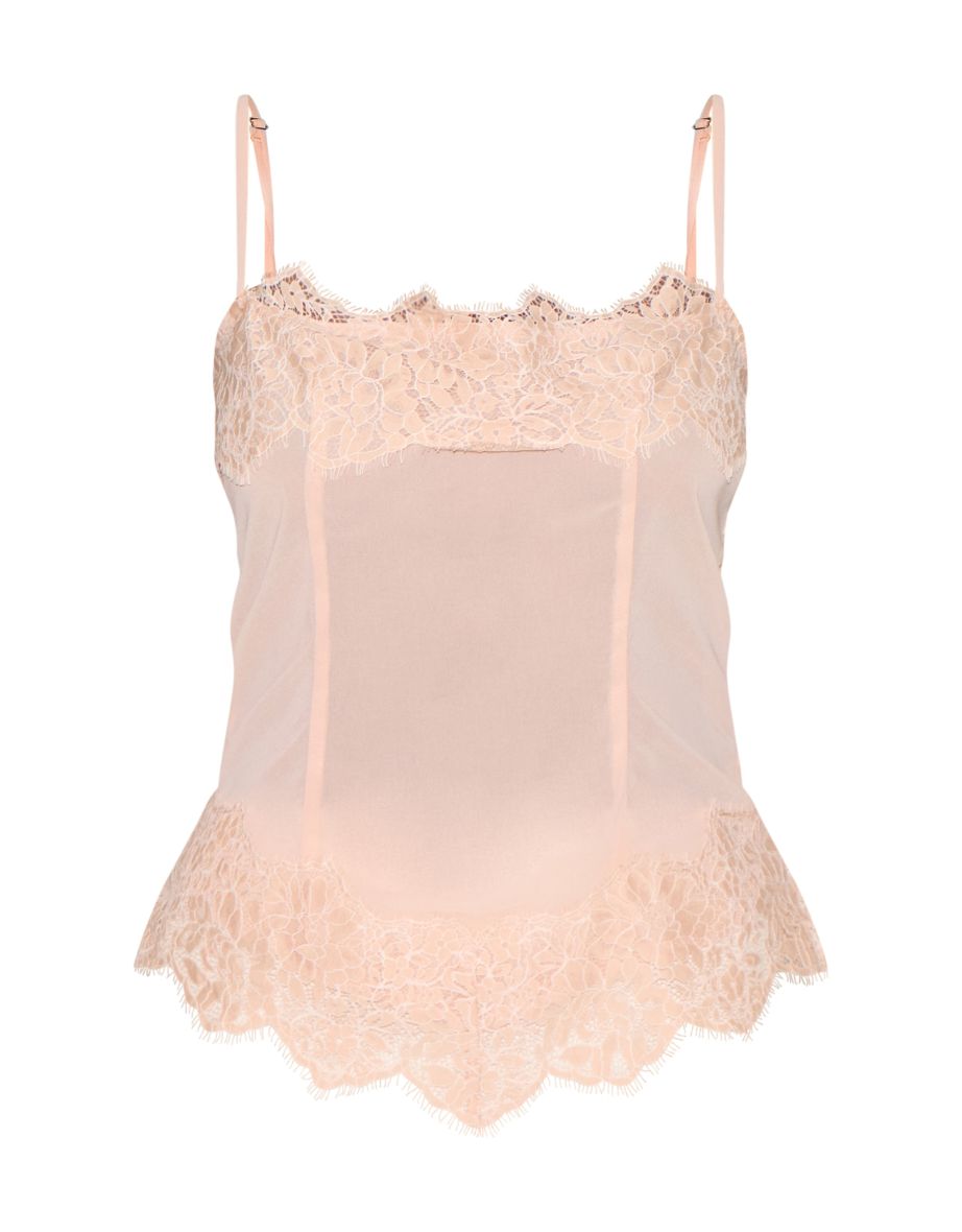 Dusky Pink Sheer Chiffon Strappy Lace Trim Cami Top - 4