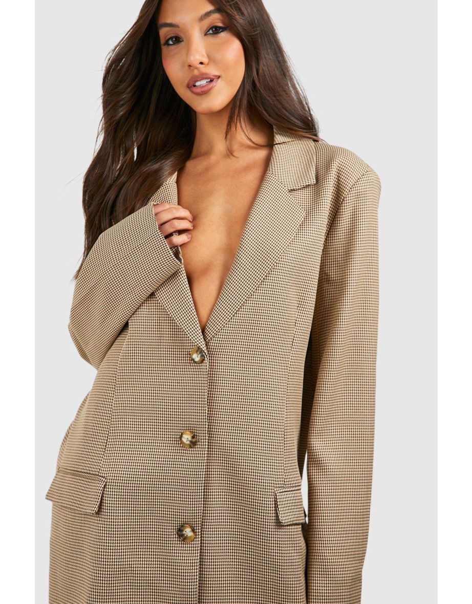 Oversized Single Breasted Check Blazer Dress - brown - 3