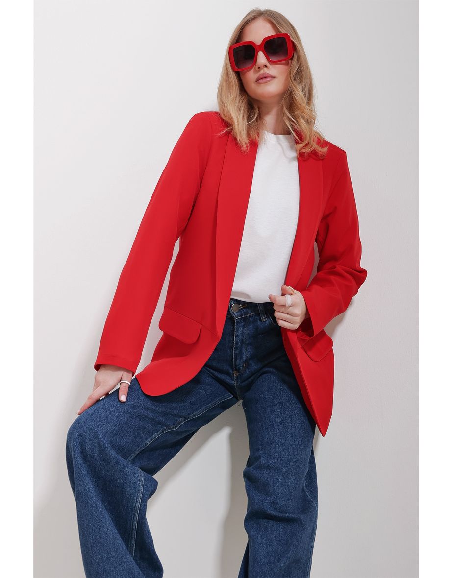 Women's Red Shawl Collar Lined Blazer