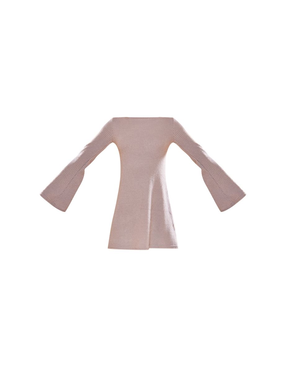 Light Grey Brushed Rib Flared Sleeve Shift Dress - 4