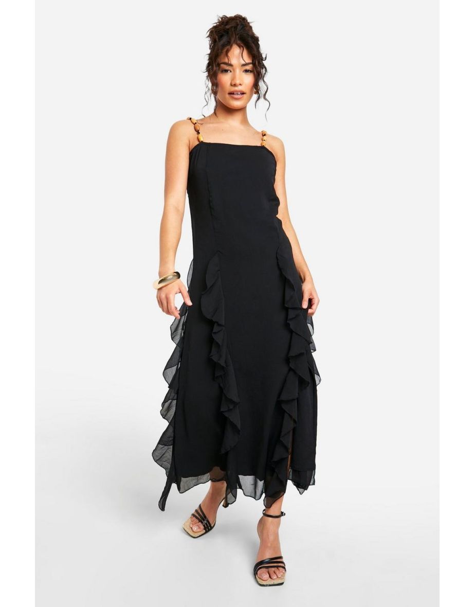Petite Beaded Midaxi Slip Dress - black