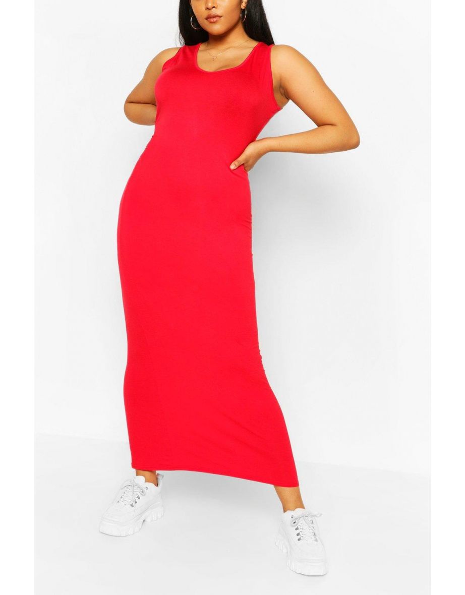 Plus Scoop Neck Jersey Maxi Dress - red