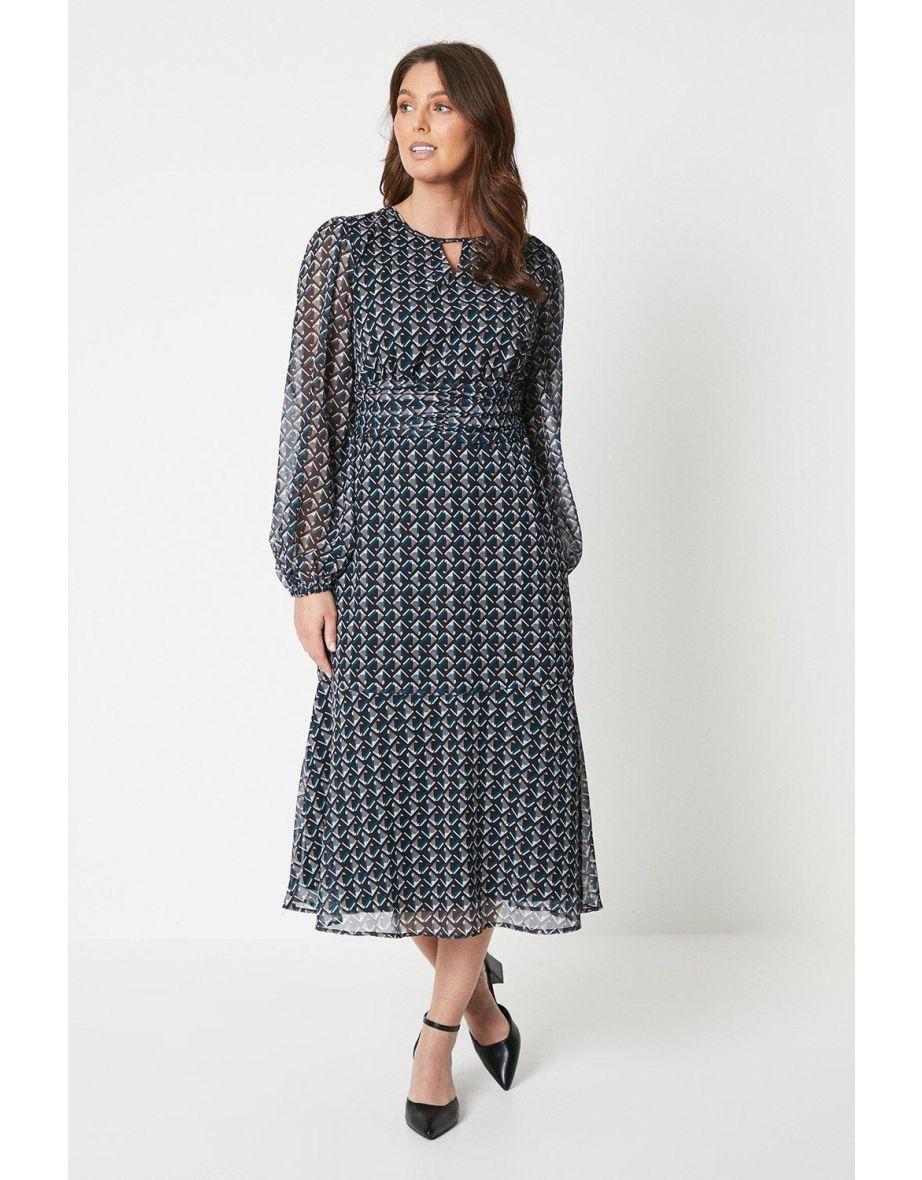 Geo Keyhole Midi Dress - multi