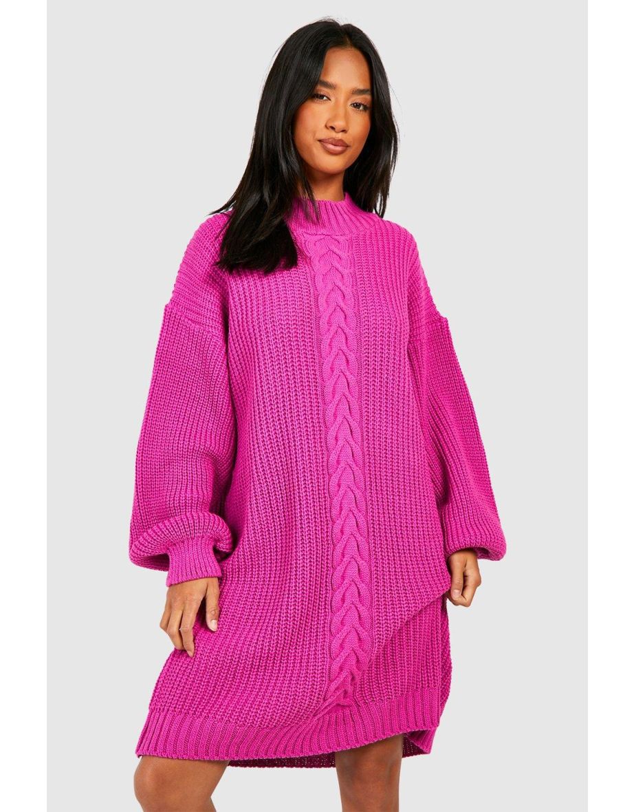 Shop Petite Cable Knit Mini Dress hot pink Online in Oman VogaCloset