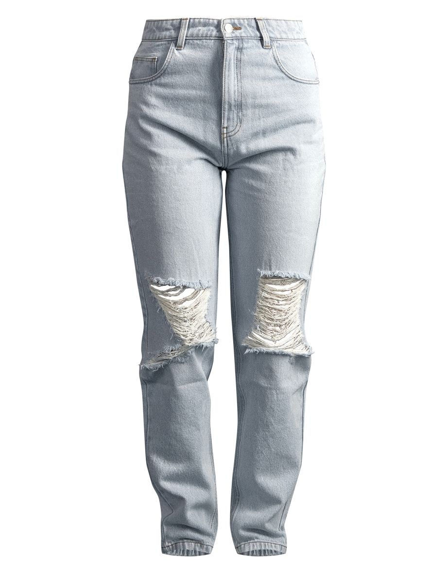 PRETTYLITTLETHING Light Blue Wash Ripped Knee Mom Jeans - 4
