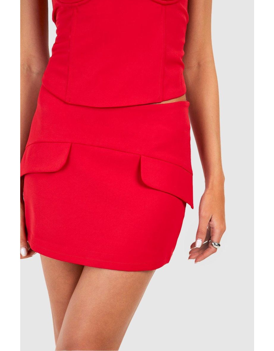 Pocket Tab Detail Micro Mini Skirt - red - 3