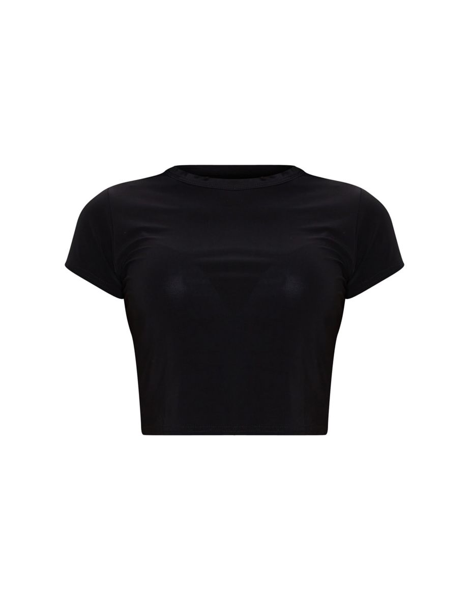 Black Slinky Short Sleeve Crop T Shirt - 4