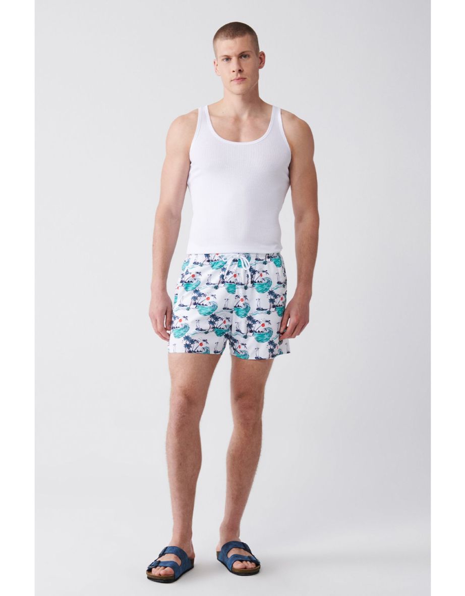 Men's Multicolour Quick Dry Printed Standard Swimwear Marine Shorts