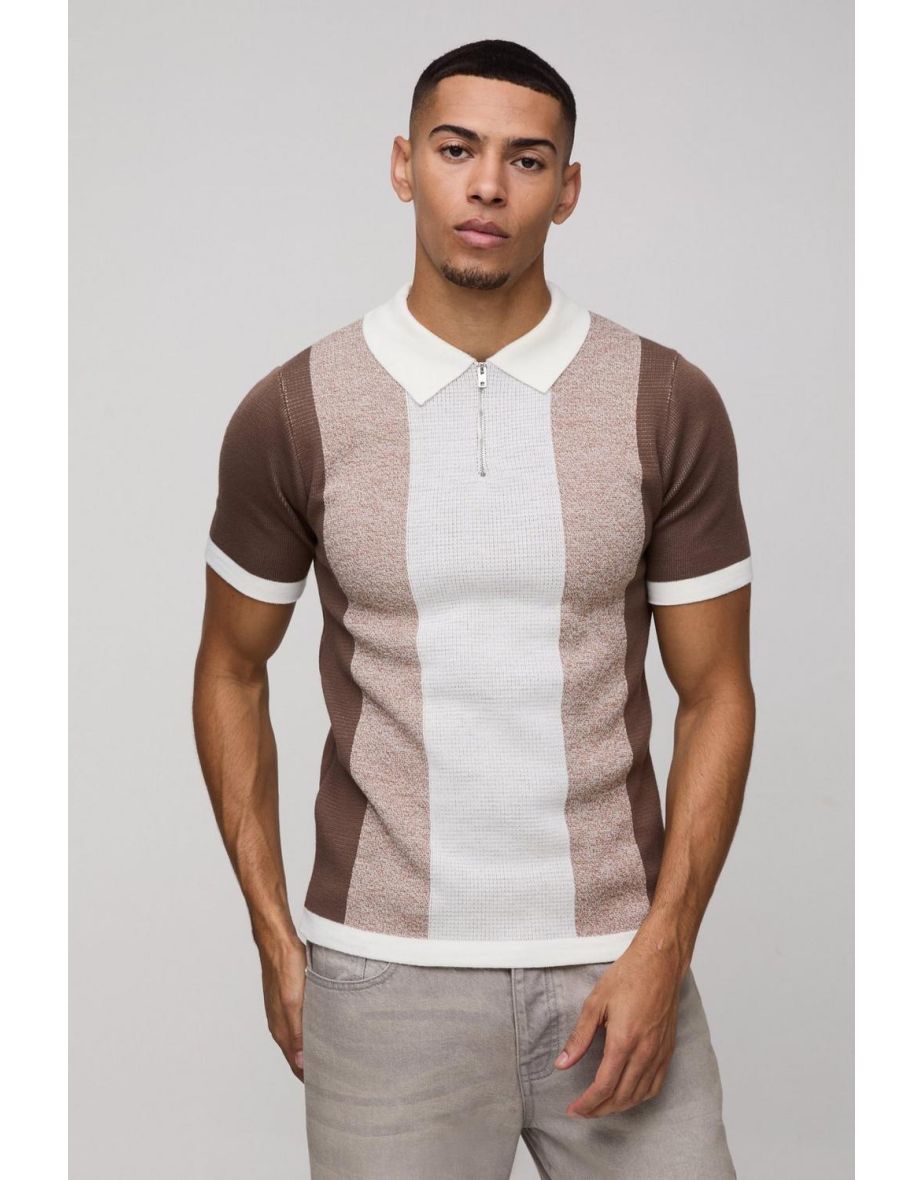 Short  Sleeve Muscle Fit Colour Block Knit Polo - 2