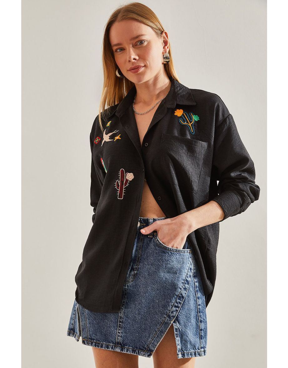 Women's Embroidered Linen Shirt