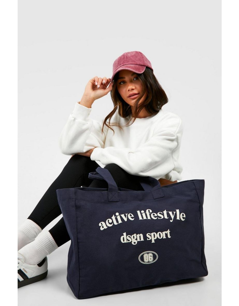 Active Lifestyle Oversized Canvas Tote Bag - blue