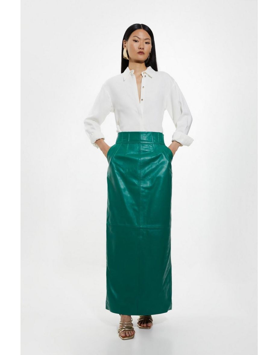 Petite Leather Corset Detail High Waist Maxi Pencil Skirt