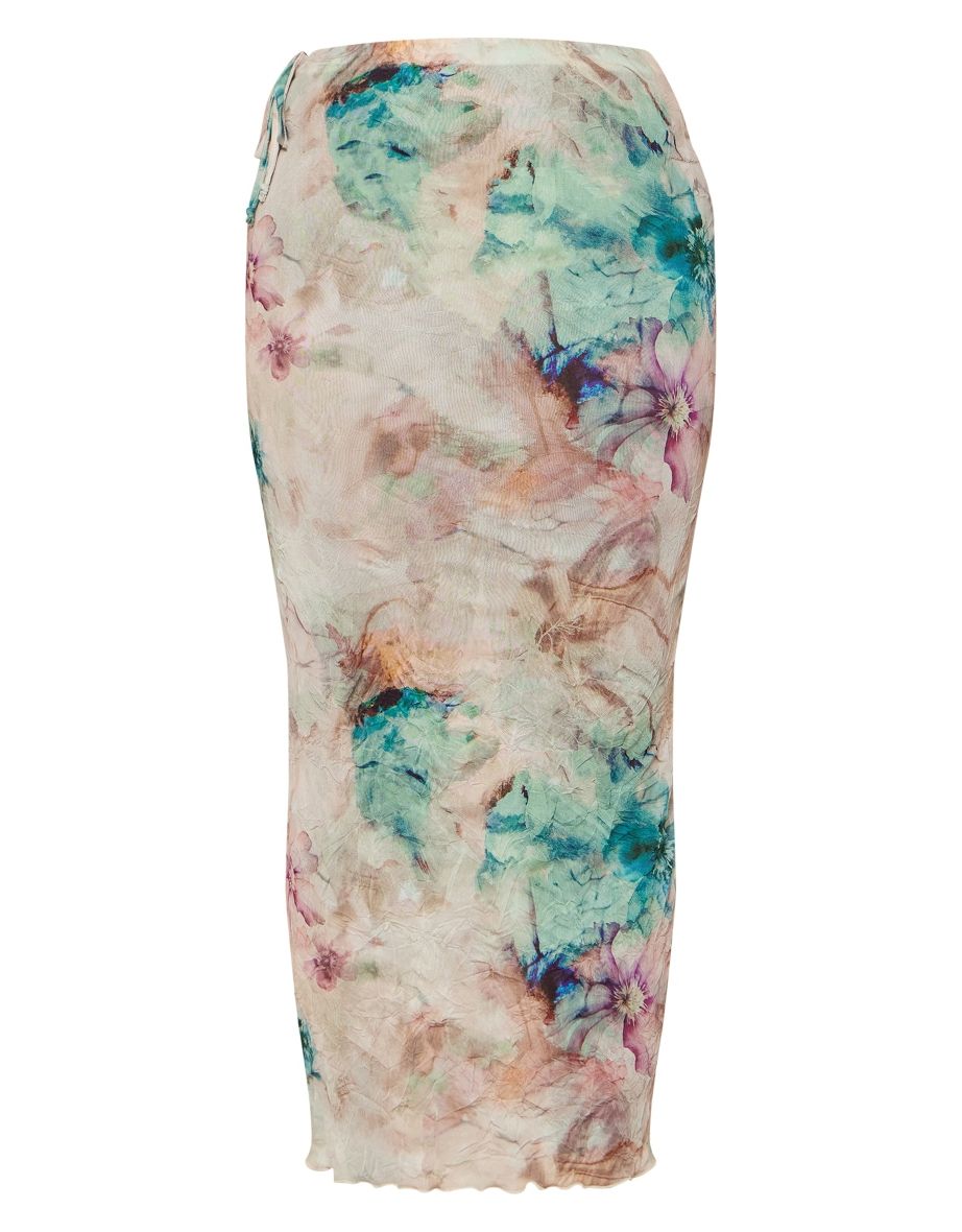 Plus Blue Tie Dye Print Crinkle Maxi Skirt - 4