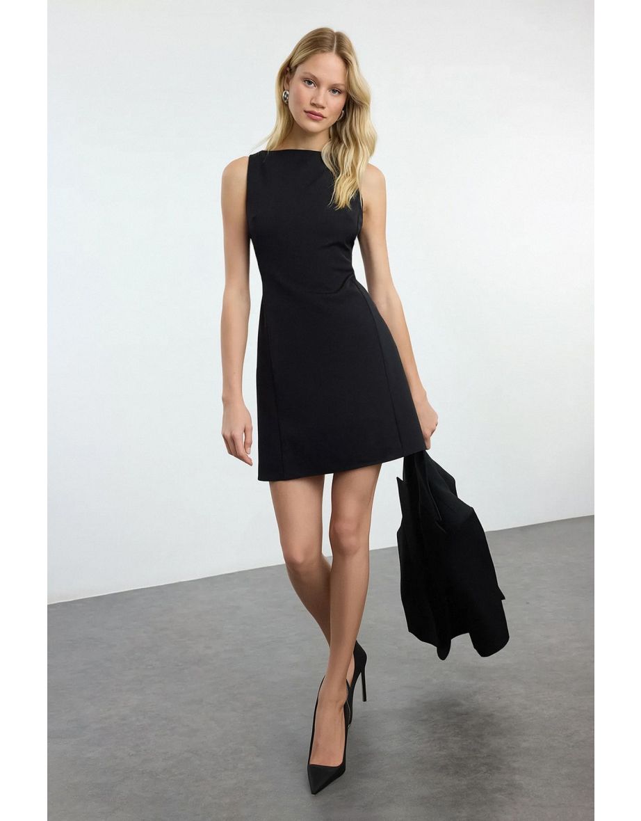 Black A-Line Mini Woven Dress