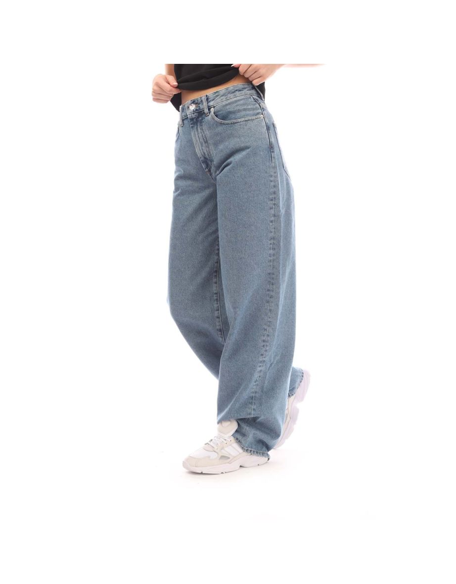 Women's Off White Puffy Over Extra Baggy Jeans in Blue - 2