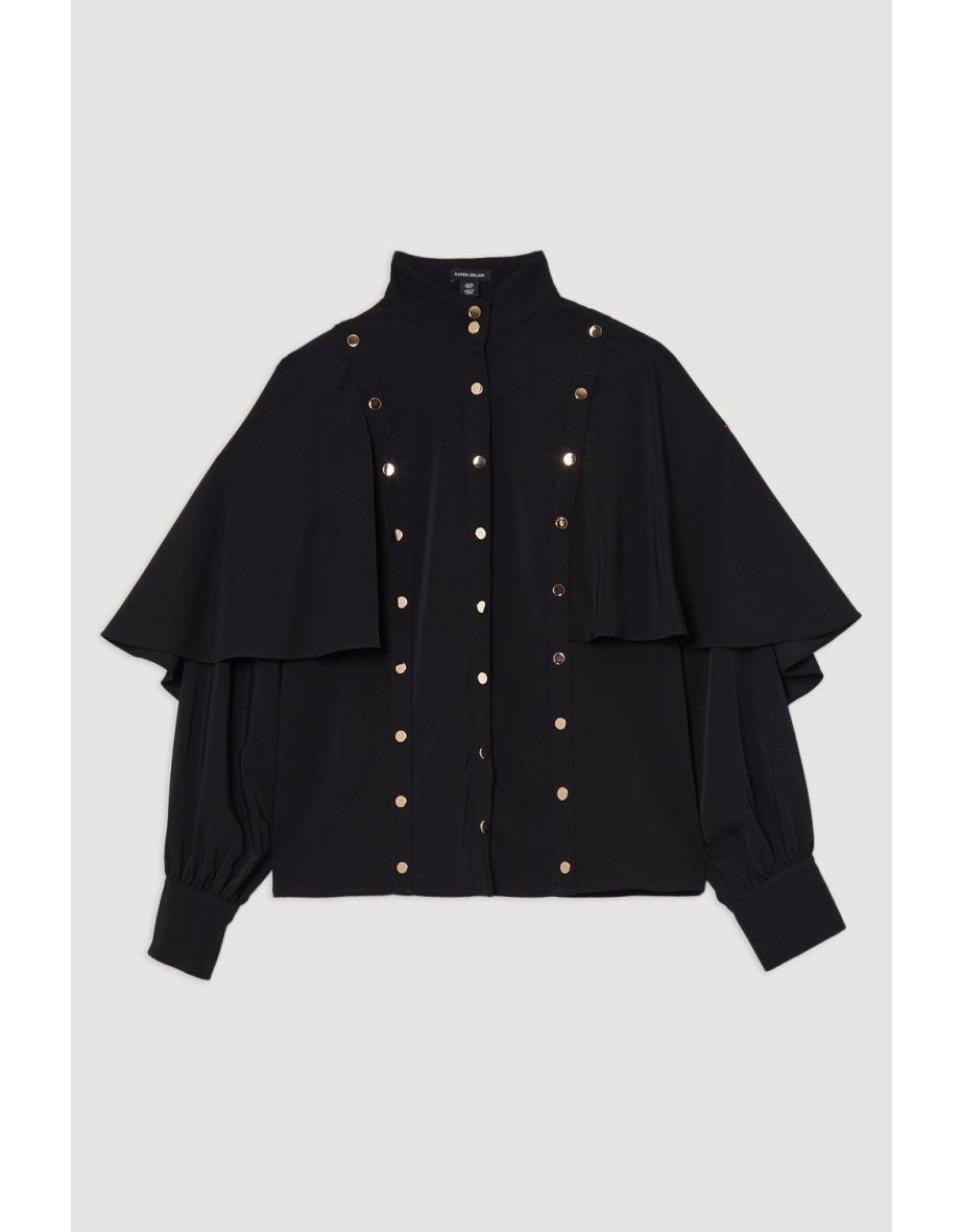 Studded Crepe Cape Sleeve Woven Blouse - 3